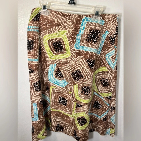 Talbots, 4, silk linen, a-line geometric pattern,rear zip closure, 3in waistband - Picture 1 of 10